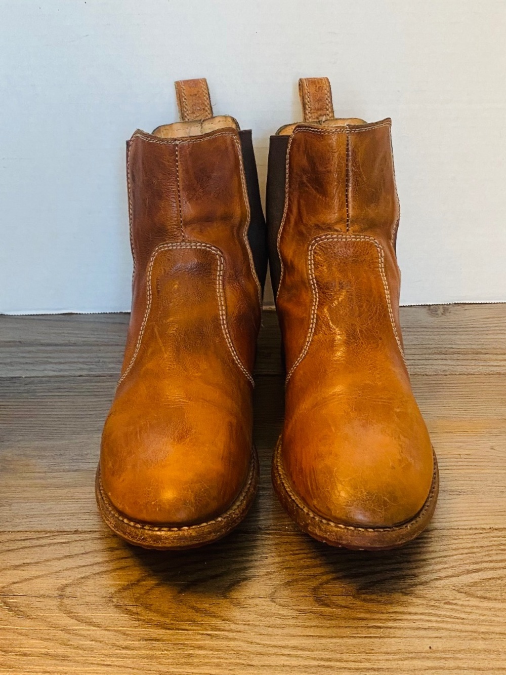 Bed Stu Womens Nandi Chelsea Tan Rustic Leather Gore Paneled Ankle Boots, 8.
